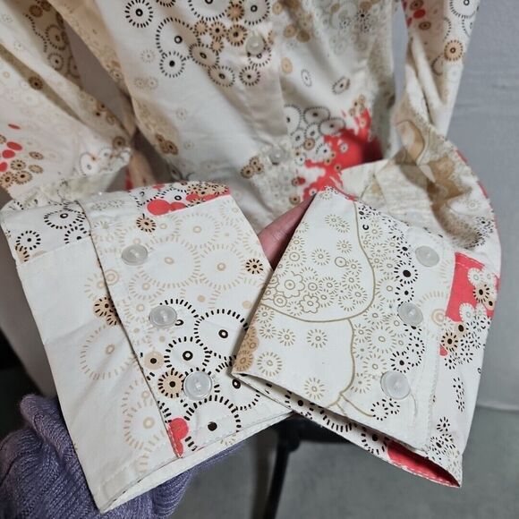 Vila Clothes  ANISETTE FLOWER SHIRT Womens Button-Down Blouse  Coral Tan-Size‎ M - Picture 3 of 11